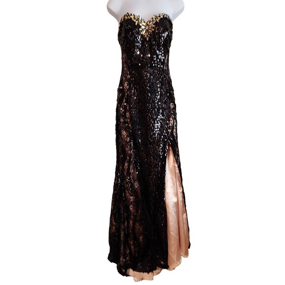 RJ Crush Sequin Lace Long Black Prom Event Sparkle Shine Elegant Dress 4 - Picture 1 of 16